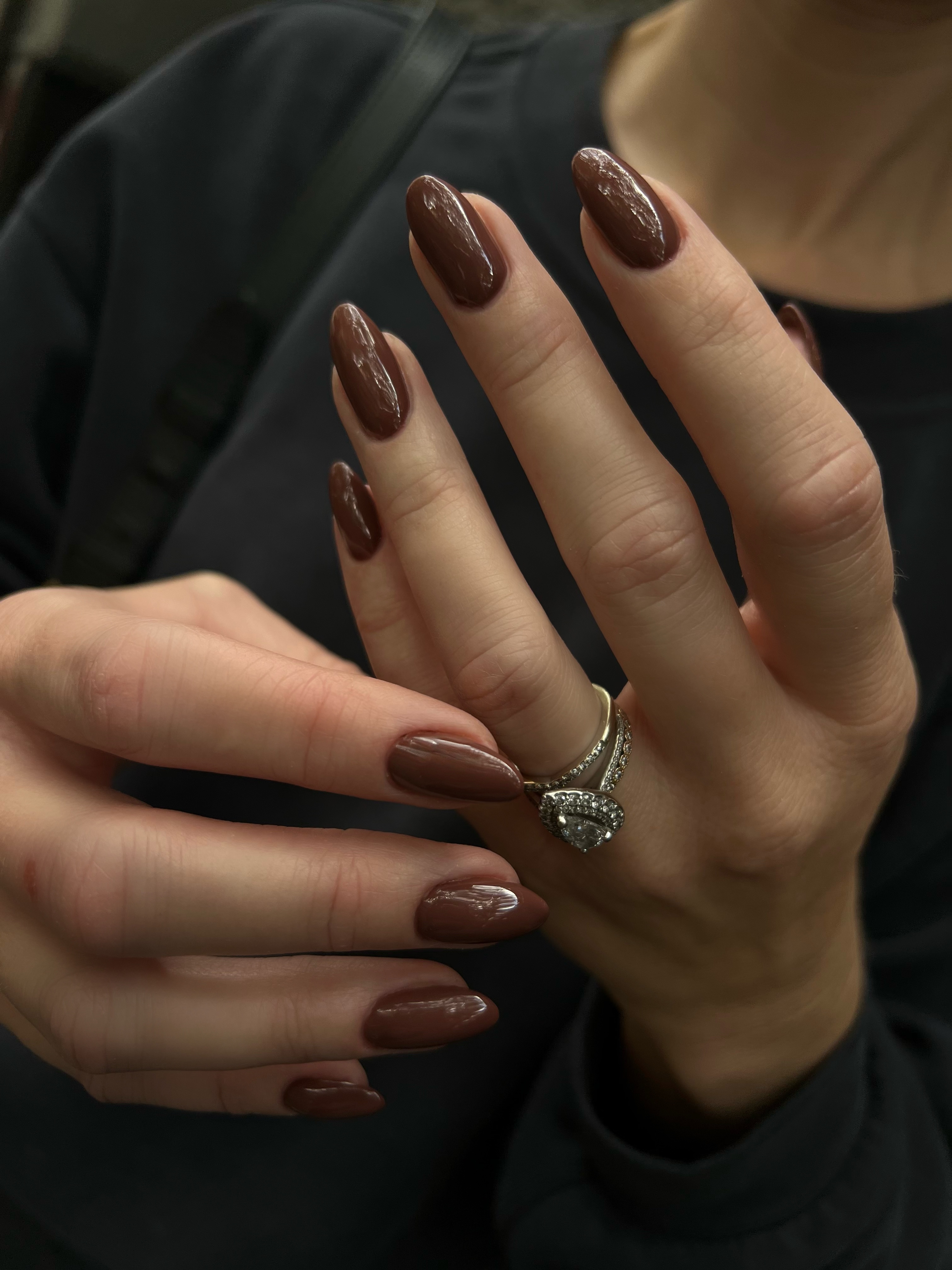 Chocolate brown almond gel nails