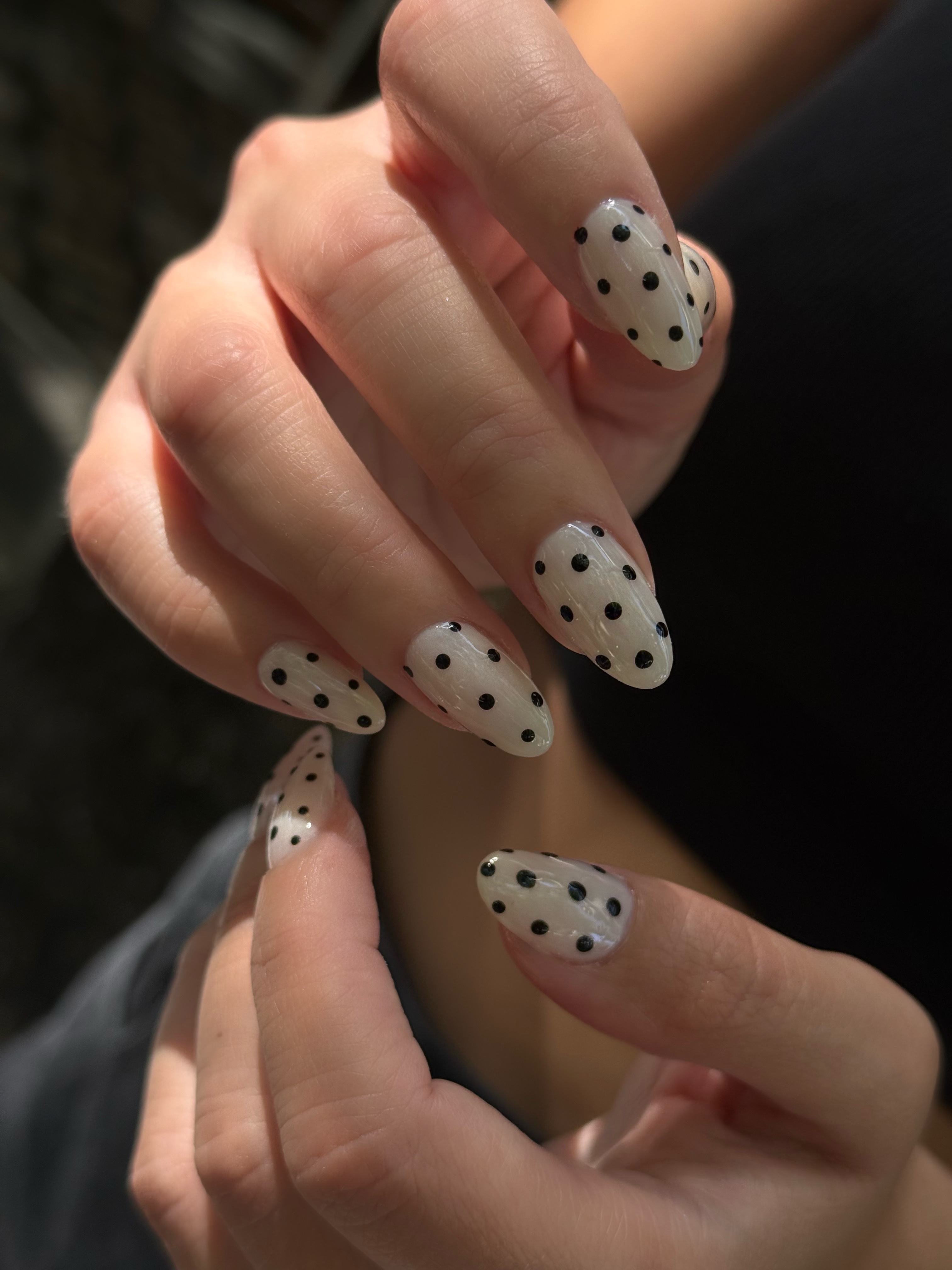 Polka dot clear gel nails
